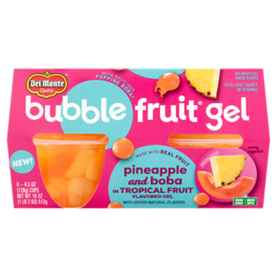 Del Monte Pineapple and Boba in Tropical Fruit Flavored Bubble Fruit Gel, 4.5 oz, 4 count
