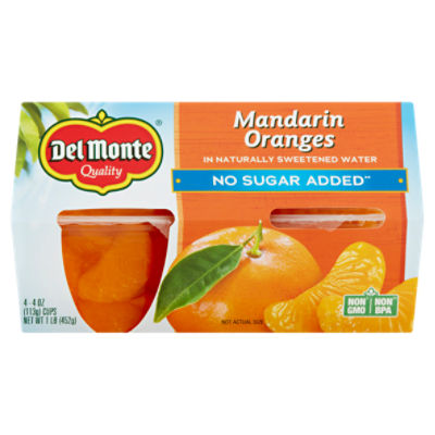 Del Monte No Sugar Added Mandarin Oranges in Naturally Sweetened Water, 4 oz, 4 count