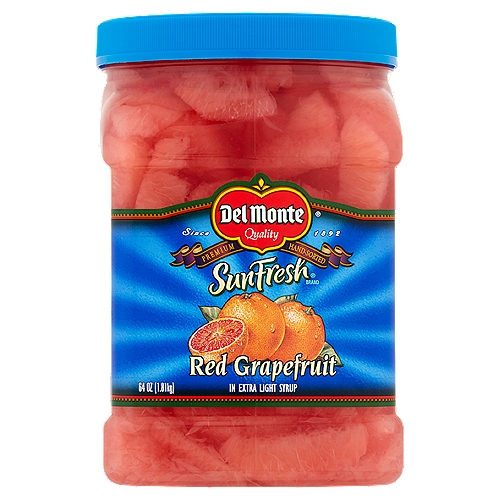 Del Monte SunFresh Red Grapefruit in Extra Light Syrup, 64 oz
Delicious, hand-selected premium fruit that is peeled, sectioned & ready to eat. Enjoy all year round! Refreshing red grapefruit picked at the peak of ripeness. Good source of antioxidants, vitamins A and C.