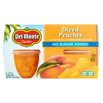 Del Monte No Sugar Added Diced Peaches in Naturally Sweetened Water, 3.75 oz, 4 count