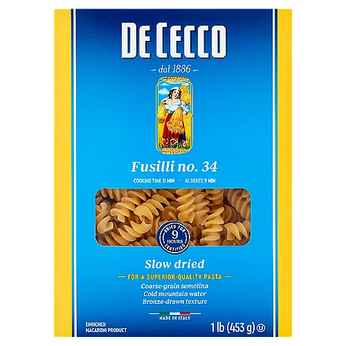 De Cecco Fusilli No. 34 Pasta, 1 lb
Enriched Macaroni Product
