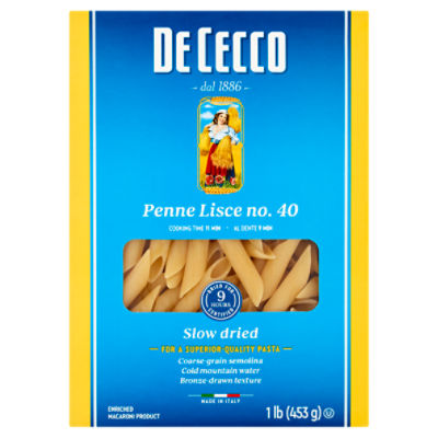 De Cecco Penne Lisce No. 40 Pasta, 1 lb