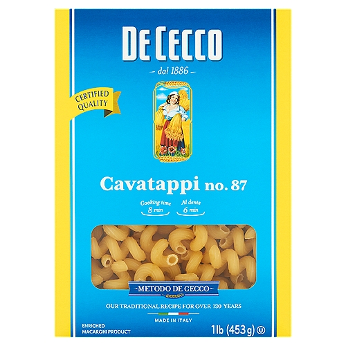 De Cecco Cavatappi No. 87 Pasta, 1 lb
Enriched Macaroni Product