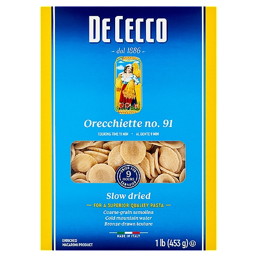 De Cecco Orecchiette No. 91 Pasta, 1 lb
Enriched Macaroni Product