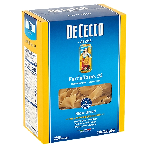 De Cecco Farfalle No. 93 Pasta, 1 lb
Enriched Macaroni Product