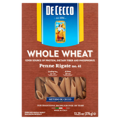 De Cecco Whole Wheat Penne Rigate No. 41 Pasta, 13.25 oz