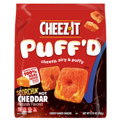 CHEEZIT Puff'd Scorchin' Hot Cheddar, Cheesy Baked Snacks