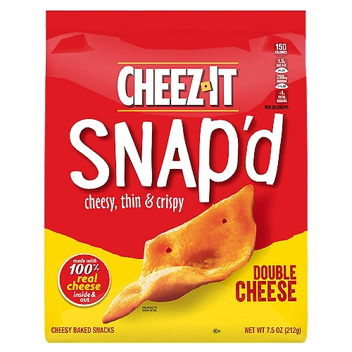 Cheez-It Snap'd Double Cheese Cheesy Baked Snacks, 7.5 oz
Make snack time more satisfying with the bold flavor and big crunch of Cheez-It Grooves Bold Cheddar. Each cracker features a bold hit of cheese and crunchy ridges for an enjoyable pick-me-up. A baked snack, Cheez-It Grooves are made with 100% real cheese that has been aged for a one-of a kind taste. Perfect for a bite at the office, after school snacks, while gaming with friends and any other time you need a snack break; the cheesy options are endless! Ideal for on the go, Cheez-It Grooves are great to enjoy in the car on a road trip or while running errands. They are also a tasty addition to homemade snack mixes and party mixes. Irresistably cheesy, Cheez-It Grooves Bold Cheddar have so much flavor, it's a mind crunch.