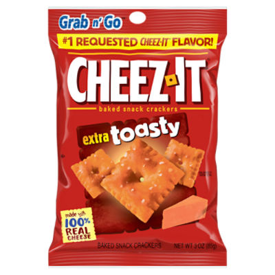 CheezIt Extra Toasty Cheese Crackers, Baked Snack Crackers, 3 oz Bag