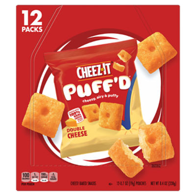 Cheez-It Puff'd Double Cheese Cheesy Baked Snacks, Puffed Snack Crackers, 12Ct Box