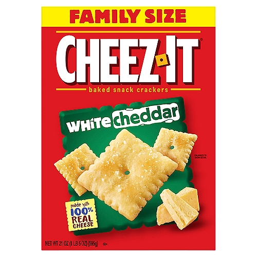 Cheez-It White Cheddar Baked Snack Crackers Family Size, 21 oz
Make snack time more fun with the salty, delicious taste of Cheez-It White Cheddar Baked Snack Crackers. Cheez-It Baked Snack Crackers are made with 100% real cheese that's been carefully aged for a one-of-a-kind taste in every crunchy bite. A baked snack, Cheez-It crackers are perfect for game time, party spreads, school lunches, late-night snacking and more - the cheesy options are endless. You'll love the smooth, creamy flavor of real cheese in every perfectly toasted handful of Cheez-It White Cheddar Baked Snack Crackers.