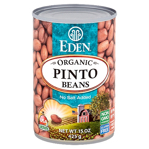 Eden Organic No Salt Added Pinto Beans, 15 oz
Eden USA Pinto Beans are soaked overnight and pressure cooked with no chemicals. Kombu is for the best taste, to soften, and help to assimilate. Protein, fiber, zinc, B vitamins, good folate B1, magnesium, and iron.