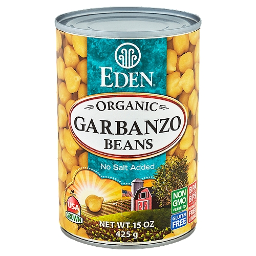 Eden Organic No Salt Added Garbanzo Beans, 15 oz
Eden USA Garbanzo Beans (chickpeas) soaked overnight and pressure cooked with no chemicals. Kombu is for the best taste, to soften, and aid digestion. Protein, fiber, 25% folate B9, and zinc. Versatile, firm, and sweet. Eden BPA, BPS, & phthalate free cans, the safest since 1999.
