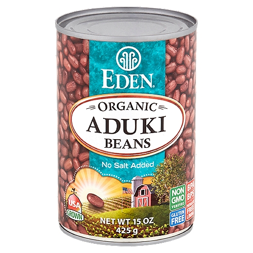 Eden Organic No Salt Added Aduki Beans, 15 oz
Eden USA Aduki Beans (azuki and adzuki) are soaked overnight and pressure cooked with no chemicals. Kombu is for the best taste, to soften, and aid digestion. Protein, vitamins, minerals, fiber. Eden beans, the farmer's friend. Eden BPA, BPS, & phthalate free cans, the safest since 1999.