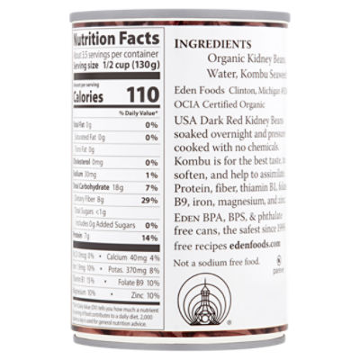 Eden Organic No Salt Added Kidney Beans, 15 oz