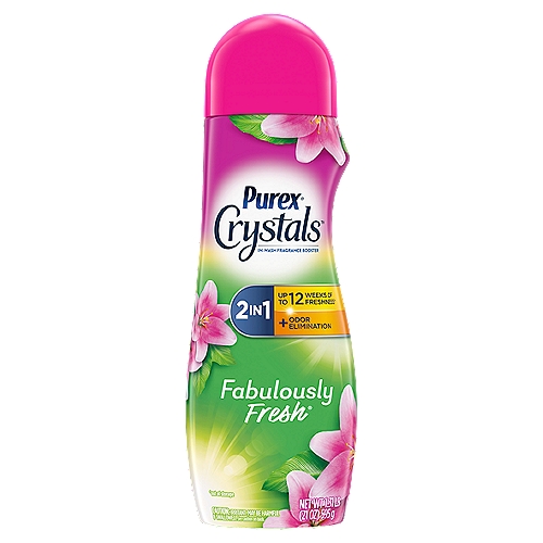 Purex Crystals Fabulously Fresh In-Wash Fragrance Booster, 1.31 lbnUp to 12 Weeks of Freshness*n*out of storagennPurex® Crystals™ uses odor stop technology to help eliminate pesky food and body odors so you can live your life to the freshest.