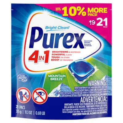 Purex Mountain Breeze 4in1 Pacs Concentrated Detergent, 21 count, 11.1 oz, 36.4 Ounce