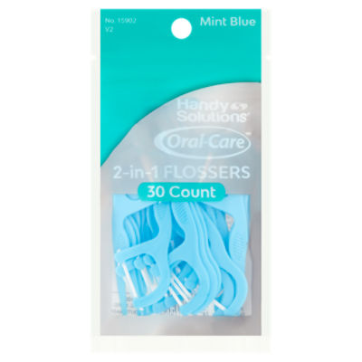 Handy Solutions OralCare Mint Blue 2in1 Flossers, 30 count