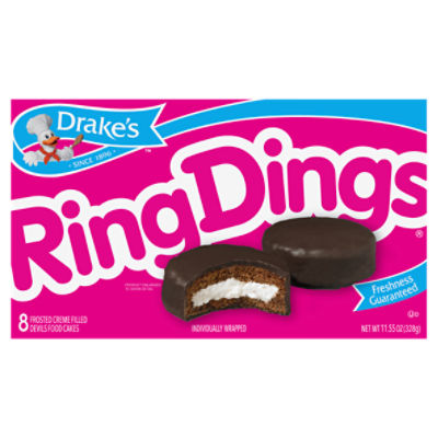 Drake's Ring Dings Frosted Creme Filled Devils Food Cakes, 10 count, 14.44 oz, 13.5 Ounce