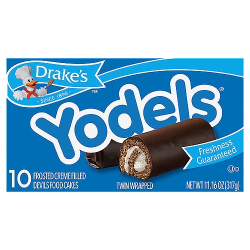 Drake's 5 Twin Packs Yodels Frosted Creme Filled Devils Food Cakes 10 ea