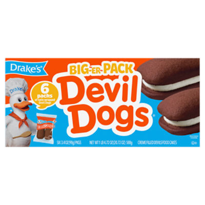 Drake's Devil Dogs Creme Filled Devils Food Cakes Big-"er" Pack, 3.4 oz, 6 count