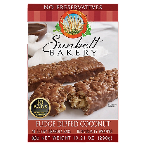 Sunbelt Bakery Fudge Dipped Coconut Chewy Granola Bars, 10 count, 10.21 oz