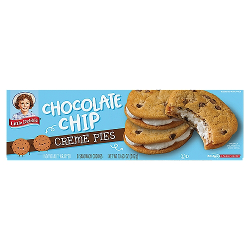 McKee Little Debbie Chocolate Chip Creme Pies Sandwich Cookies, 8 count, 10.63 oz