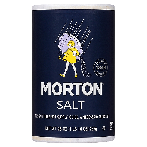 Morton Salt, Plain, 26 Ounce
Morton® Salt is a staple in kitchens across America, because it is the perfect choice to unlock the delicious, natural flavors in food. Use this all-purpose salt for all of your cooking and baking needs - and for seasoning at the table.

Morton Table Salt is an all-purpose salt perfect for everything from cooking and baking to filling the shakers on your table. Simplify your time in the kitchen with Morton Table Salt. At Morton Salt, we make sure only the best salt crystals reach your plate, so every dish you create will be as flavorful as you intend.