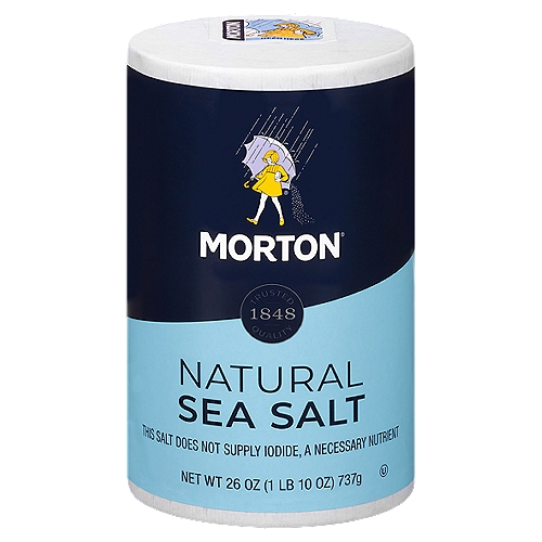 Morton Sea Salt, Natural All-Purpose, 26 Ounce
Best for Cooking, Baking and Seasoning at the Table
Morton is the natural choice for sea salt. Our pure salt crystals measure much like table salt, making Morton® Natural Sea Salt perfect for your everyday cooking and baking needs.

Morton Natural Sea Salt is an all-purpose salt perfect for everything from cooking and baking to filling the shakers on your table. Simplify your time in the kitchen with Morton All-Purpose Sea Salt. At Morton Salt, we make sure only the best salt crystals reach your plate, so every dish you create will be as flavorful as you intend.