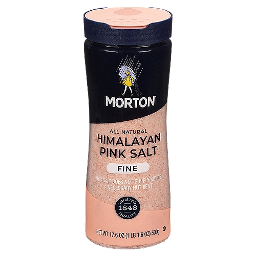 Morton Fine Himalayan Pink Salt, 17.6 oz
Harvested from Ancient Sea Salt Deposits Deep within the Himalayas
The pink salt crystals contain natural minerals that add a touch of color and excitement to elevate meals. Ideal for everyday cooking, blending, baking, or seasoning at the table.