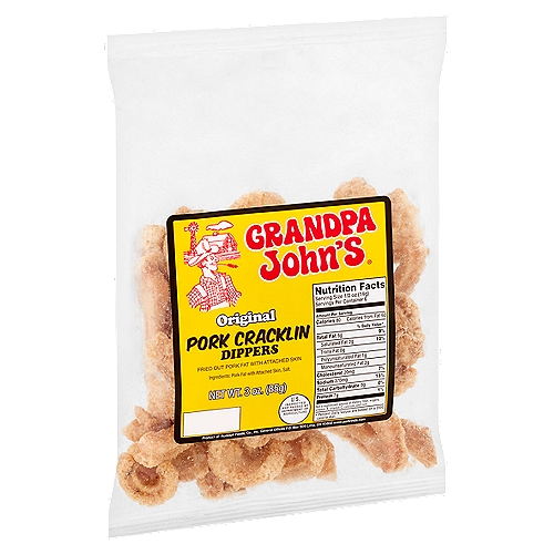 Grandpa John's Original Pork Cracklin Dippers, 3 oz
Fried Out Pork Fat with Attached Skin