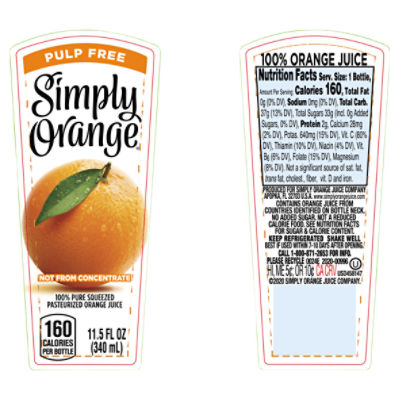 Simply Orange Pulp Free Juice Bottle 11.5 fl oz