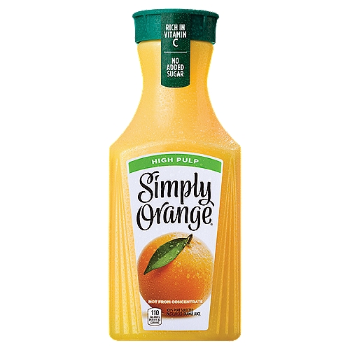 Simply Orange High Pulp Juice Bottle, 52 fl oz
For Simply Orange High Pulp, we carefully select real, ripe oranges and turn them into a deliciously simple high-pulp orange juice. Not from concentrate and never frozen, with a deliciously fresh-squeezed taste. 
 
Simple ingredients and the Simply “Fresh Taste Guarantee'' make for a refreshing, non-GMO orange juice you can enjoy with breakfast, lunch or any time in between. Simply Orange is 100% pure-squeezed pasteurized orange juice—everything you love with the addition of calcium and vitamin D alongside the naturally occurring vitamin C.
 
With Simply Orange High Pulp, the difference is clear. Because with Simply, there's nothing to hide.
