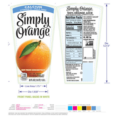 Simply Orange Pulp Free Juice Bottle, 52 fl oz, Orange