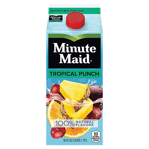 Minute Maid Tropical Punch Carton, 59 fl oz
From enjoying flavorful fruit punches as a kid to providing your family with delicious fruit drinks as an adult, the Minute Maid brand has been bringing goodness to your family for 75 years. And Minute Maid fruit drinks and juices carry on the tradition of good. 
 
All our punches are filled with flavors that tickle your taste buds and have you ready for your next glass. Any and all of our fruit drinks will satisfy your need for refreshment, and leave you pleased as punch. There is a variety of sizes available to you so you can enjoy the delicious goodness of Minute Maid fruit drinks on-the-go or at home.

Delicious drinks, from the goodness of fruit. Now that sounds good.