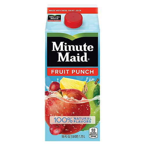 Minute Maid Fruit Punch Carton, 59 fl oz
From enjoying flavorful fruit punches as a kid to providing your family with delicious fruit drinks as an adult, the Minute Maid brand has been bringing goodness to your family for 75 years. And Minute Maid fruit drinks and juices carry on the tradition of good. 
 
All our punches are filled with flavors that tickle your taste buds and have you ready for your next glass. Any and all of our fruit drinks will satisfy your need for refreshment, and leave you pleased as punch. There is a variety of sizes available to you so you can enjoy the delicious goodness of Minute Maid fruit drinks on-the-go or at home.

Delicious drinks, from the goodness of fruit. Now that sounds good.