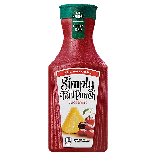 Simply Fruit Punch Bottle, 52 fl oz
Refreshing blends of fruity flavors. The sweet and delicious taste of fruit punch. A fruit juice drink made simply, with natural flavors for a delicious taste. What more could you ask for?
 
Simply Fruit Punch delivers on the delicious and fresh taste you want from a fruit juice drink without overcomplicating it. What you see is what you get. In fact, Simply juices and juice drinks always have the “Fresh Taste Guarantee.'' Plus, it's all-natural without GMOs.

With Simply Fruit Punch, the difference is clear. Clear enough that you can see the all-natural ingredients inside. Because with Simply, there's nothing to hide.