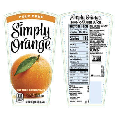 Simply Orange Pulp Free Orange Juice 52 Oz Pack Of 2 Bottles - Office Depot