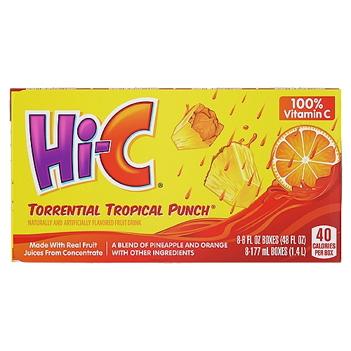 Hi-C Torrential Tropical Punch Cartons, 6 fl oz, 8 Pack