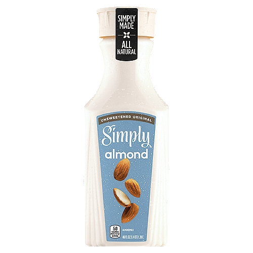 Simply Almond Original Unsweetened Bottle, 46 fl oz
Simply Almond Unsweetened Original is an almondmilk made simply, without any gums or added colors. In fact, we only use a handful of simple and recognizable ingredients. The list is so short, you can count them all on one hand.
 
All-natural almondmilk (filtered water, almonds), sea salt and natural flavors.

So, with Simply Almond Unsweetened, you're getting the simplest of pleasures—a delicious plant-based milk option, with no added sugar. Non-GMO, dairy- and gluten-free, it makes a perfect lactose-free option.
 
With Simply Almond Original Unsweetened, the difference is clear. Because with Simply, there's nothing to hide.
