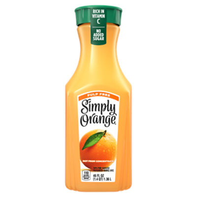 Simply No Added Sugar Pulp Free Orange Juice, 46 fl oz