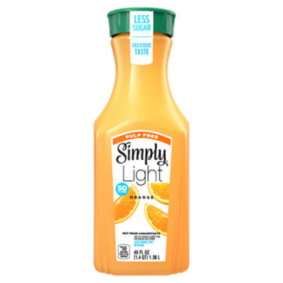 Simply Less Sugar Pulp Free Light Orange Juice Beverage, 46 fl oz