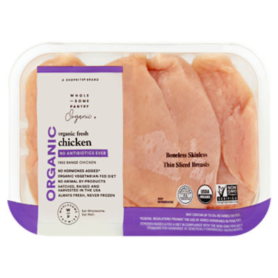 Wholesome Pantry Organic Thin Sliced/Boneless Skinless Breast with Rib Meat Fresh Chicken