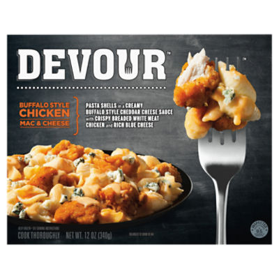 DEVOUR Buffalo Chicken Mac & Cheese with Buffalo Cheddar Cheese Sauce & Blue Cheese Meal, 12 oz Box