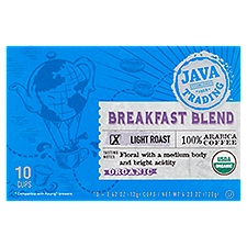 Java Trading Co. Organic Breakfast Blend Light Roast K-Cup Coffee, 10 Each