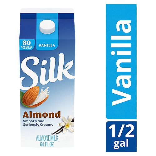 Silk Almond Milk, Vanilla, Dairy Free, Gluten Free, 64 FL ounce Half Gallon