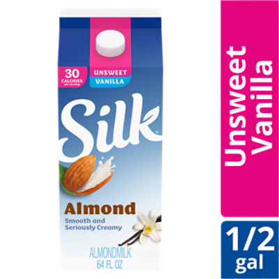 Silk Almond Milk, Unsweet Vanilla, Dairy Free, Gluten Free, 64 FL ounce Half Gallon, 64 Fluid ounce
