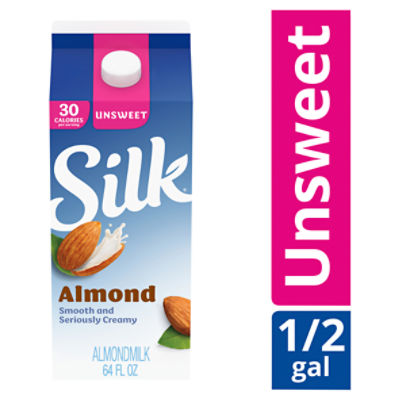 Silk Almond Milk, Unsweet, Dairy Free, Gluten Free, 64 FL ounce Half Gallon, 64 Fluid ounce