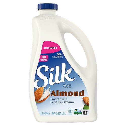 50% More Calcium than Dairy Milk*n*Silk Unsweet Almondmilk: 470mg calcium per cup versus 309mg calcium per cup of reduced fat dairy milk. USDA FoodData Central, 2022.nnFree fromn✓ dairyn✓ glutenn✓ carrageenann✓ cholesteroln✓ soyn✓ artificial colorsn✓ artificial flavors