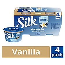 Silk Vanilla Dairy Free, Almond Milk Plant Based Yogurt Alternative, 4 Ct, 5.3 ounce Containers, 21.2 Ounce